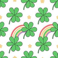 Clean Vibrant shamrocks and rainbows seamless tile pattern with festive spring accents concept as Festive spring accents highlight vibrant shamrocks and rainbows in seamless tile pattern vector