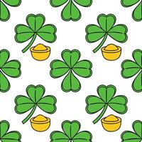 Clean Vibrant shamrocks and pots of gold seamless tile pattern with festive accents concept as Festive accents highlight vibrant shamrocks and pots of gold in seamless tile pattern in P vector