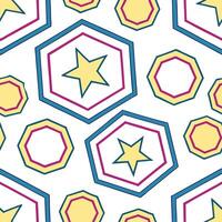 Clean Vibrant retro polygon seamless tiles complementary bright colors on white background ideal for lively designs concept as Designing vibrant seamless tile with retro polygons in comp vector