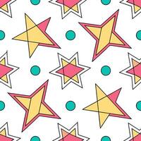 Clean Vibrant retro polygon seamless tiles triadic colors on white background ideal for dynamic designs concept as Designing vibrant seamless tile with retro polygons in triadic colors o vector