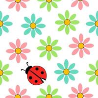 Clean Vibrant Easter daisies and ladybugs seamless tile pattern with playful spring elements concept as Playful spring elements like vibrant Easter daisies and ladybugs create seamless t vector