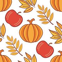 Clean Vibrant autumn harvest seamless tile pattern with pumpkins apples and colorful leaves concept as Pumpkins apples and colorful leaves in vibrant autumn tones create a harvest themed vector