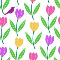 Clean Vibrant Easter tulips and hummingbirds seamless tile pattern with lively spring vibes concept as Lively spring vibes with vibrant Easter tulips and hummingbirds create seamless til Set 2 vector
