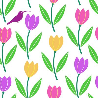 Clean Vibrant Easter tulips and hummingbirds seamless tile pattern with lively spring vibes concept as Lively spring vibes with vibrant Easter tulips and hummingbirds create seamless til Set 2