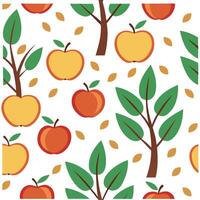 Clean Vibrant apple orchard seamless tile pattern with ripe apples green leaves and autumn hues concept as Ripe apples and green leaves in autumn hues create a vibrant apple orchard seam vector