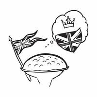 Clean Union Jack and a shepherds pie symbolizing British cuisine with ample space for text concept as A Union Jack flag next to a shepherds pie representing traditional British cuisine vector