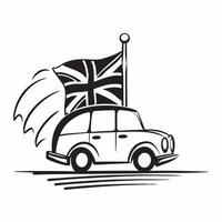 Clean Union Jack and a London black cab symbolizing transport and heritage with ample space for text concept as A Union Jack flag with a London black cab representing iconic transport a vector