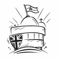 Clean Union Jack and a double decker bus symbolizing transportation and national pride with ample space for text concept as A Union Jack flag with a double decker bus representing trans vector