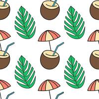Clean Tropical coconut drink seamless tile pattern with bright straws umbrellas and beach vibes concept as Coconut drinks with bright straws and tiny umbrellas create a seamless tropical vector