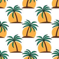 Clean Tropical palm tree seamless tile pattern with green fronds and golden sunsets concept as Palm trees with green fronds and golden sunsets create a tropical beach vibe in this seamle vector