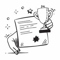 Clean Trophy and a thank you certificate symbolizing recognition and thanks with ample space for text concept as A trophy and a thank you certificate representing recognition and thanks vector