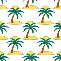 Clean Tropical island seamless tile pattern with palm trees bright sun and sandy beaches concept as Palm trees bright sun and sandy beaches form a vibrant and tropical seamless tile patt vector