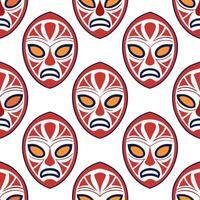 Clean Traditional masks and symbolic patterns seamless tile pattern with bold and vibrant colors concept as Bold and vibrant colors highlight traditional masks and symbolic patterns in s vector