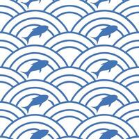 Clean Traditional Japanese waves and koi fish seamless tile pattern with serene blue tones concept as Serene blue tones highlight traditional Japanese waves intertwined with koi fish in vector