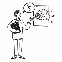 Clean Therapist with a brain model and a clipboard indicating mental health and therapy with space for writing concept as A therapist holding a brain model and a clipboard symbolizing m vector