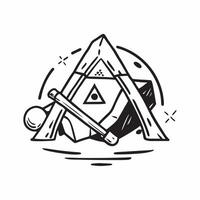 Clean Tent and hiking poles symbol with copy space for travel gear concept as An outdoor gear oriented tent and hiking poles symbol with ample copy space ideal for visualizing camping eq vector
