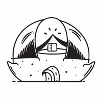 Clean Tent and sleeping bag icon with ample space for text and graphics concept as An iconographic tent and sleeping bag design offering ample space for both text and graphics perfect fo vector