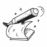 Clean Telescope and Moon concept as Telescope aimed at the Moon with ample copy space symbolizing the observation and study of our natural satellite in Photo Stock Concept vector