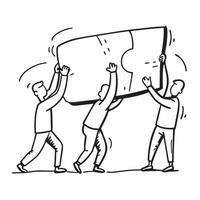 Clean Team pulling a giant puzzle piece symbolizing collective problem solving with ample space for text concept as A team pulling a giant puzzle piece together representing the collect vector