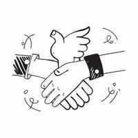 Clean Team members shaking hands symbolizing agreement and challenge with ample space for text concept as Team members shaking hands representing the agreement and cooperation required vector