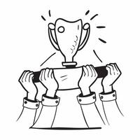 Clean Team lifting a trophy together symbolizing achievement and celebration with ample space for text concept as A team lifting a trophy together representing the achievement and celeb vector