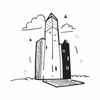 Clean Tall skyscraper and a low bungalow symbolizing urban and rural with ample space for text concept as A tall skyscraper and a low bungalow representing urban and rural with blank sp vector
