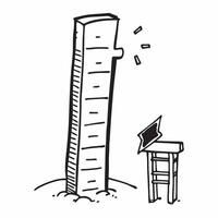 Clean Tall ladder and a short stool symbolizing reach and limitation with ample space for text concept as A tall ladder and a short stool representing high reach and low limitation with vector