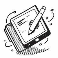 Clean Tablet and stylus icon with space for text and graphics on a blue background concept as A modern tablet and stylus icon design featuring space for both text and graphics on a blue vector