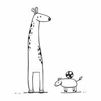 Clean Tall giraffe and a small turtle symbolizing high and low stature with ample space for text concept as A tall giraffe and a small turtle representing high and low stature with room vector