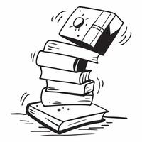 Clean Tall stack of books and a single book symbolizing knowledge and lack of knowledge with ample space for text concept as A tall stack of books and a single book representing high an vector