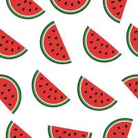 Clean Sweet watermelon slices seamless tile pattern with bright red and green colors for a fun summer vibe concept as Bright red watermelon slices with green rind create a fun and refres vector