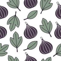 Clean Sweet fig seamless tile pattern with deep purple and green hues for autumn elegance concept as Deep purple figs and green leaves create a sweet fig seamless tile pattern exuding au vector