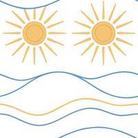 Clean Sunny beach seamless tile pattern with soft sand gentle waves and bright sun rays concept as Soft sand gentle waves and sun rays create a sunny beach seamless tile pattern evoking vector