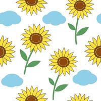 Clean Sunny summer seamless pattern with sunflowers and bright skies for cheerful outdoor spaces concept as Sunflowers and bright skies arranged in a seamless pattern for creating a chee vector