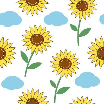 Clean Sunny summer seamless pattern with sunflowers and bright skies for cheerful outdoor spaces concept as Sunflowers and bright skies arranged in a seamless pattern for creating a chee