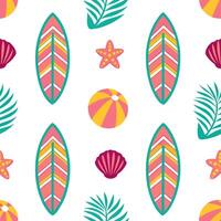 Clean Summer surfboards seamless tile pattern with colorful boards and fun beach designs concept as Colorful surfboards and playful beach patterns create a seamless tile design perfect f Set 2 vector