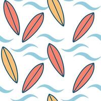 Clean Summer surfboards seamless tile pattern with colorful boards and fun beach designs concept as Colorful surfboards and playful beach patterns create a seamless tile design perfect f vector