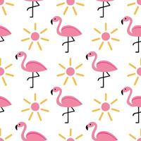 Clean Summer sun seamless tile pattern with flamingos and sun rays for a fun and playful summer vibe concept as Flamingos and sun rays arranged in a playful seamless pattern for creating vector