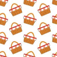 Clean Summer picnic seamless tile pattern with checkered blankets and picnic baskets for outdoor fun concept as Checkered picnic blankets and picnic baskets arranged in a seamless patter vector