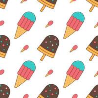 Clean Summer seamless tile pattern with ice cream cones and popsicles for a playful sweet atmosphere concept as Fun and playful seamless pattern featuring ice cream cones and popsicles f vector