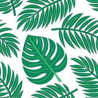 Clean Summer leaves seamless tile pattern with palm fronds and tropical foliage for a lush outdoor feel concept as Palm fronds and tropical leaves arranged seamlessly to create a vibrant Set 4 vector