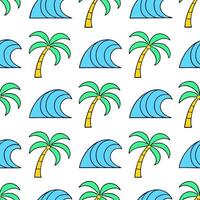 Clean Summer beach seamless tile pattern with vibrant waves and palm trees for coastal home decor concept as Bright waves and palm trees in a seamless pattern for creating a vibrant and vector