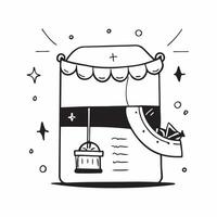 Clean Street food stall and string lights icon with space for text and graphics on a blue background concept as A modern street food stall and string lights icon design featuring space f vector