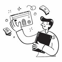 Clean Student with a library card and a game controller symbolizing study and leisure balance with ample space for text concept as A student holding a library card and a gam vector