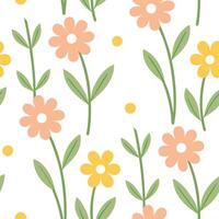 Clean Spring meadow flower seamless pattern with buttercups and daisies for organic spring spaces concept as Organic spring meadow flowers like buttercups and daisies arranged in a seaml vector