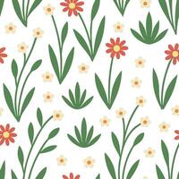 Clean Spring meadow seamless pattern with wildflowers and greenery for rustic charm concept as Rustic spring meadow featuring wildflowers and greenery arranged in a seamless pattern for vector