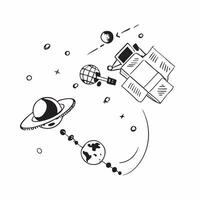 Clean Space Probes and Planets concept as Space probes traveling between planets with ample copy space symbolizing the exploration and research of distant worlds in Photo Stock Concept vector