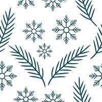 Clean Snowflake and evergreen branch seamless tile pattern with icy accents and winter elegance concept as Evergreen branches paired with snowflakes create a seamless tile pattern with i vector