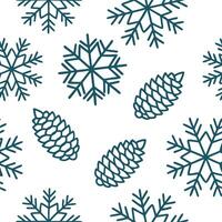 Clean Snowflake and pinecone seamless tile pattern with frosty details and evergreen accents concept as Frosty details on snowflakes and evergreen pinecones create a seamless tile patter vector