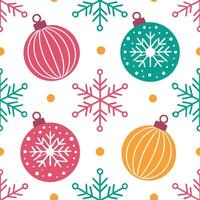 Clean Snowflake and holiday ornament seamless tile pattern with colorful festive elements concept as Colorful holiday ornaments paired with snowflakes create a seamless tile pattern with vector